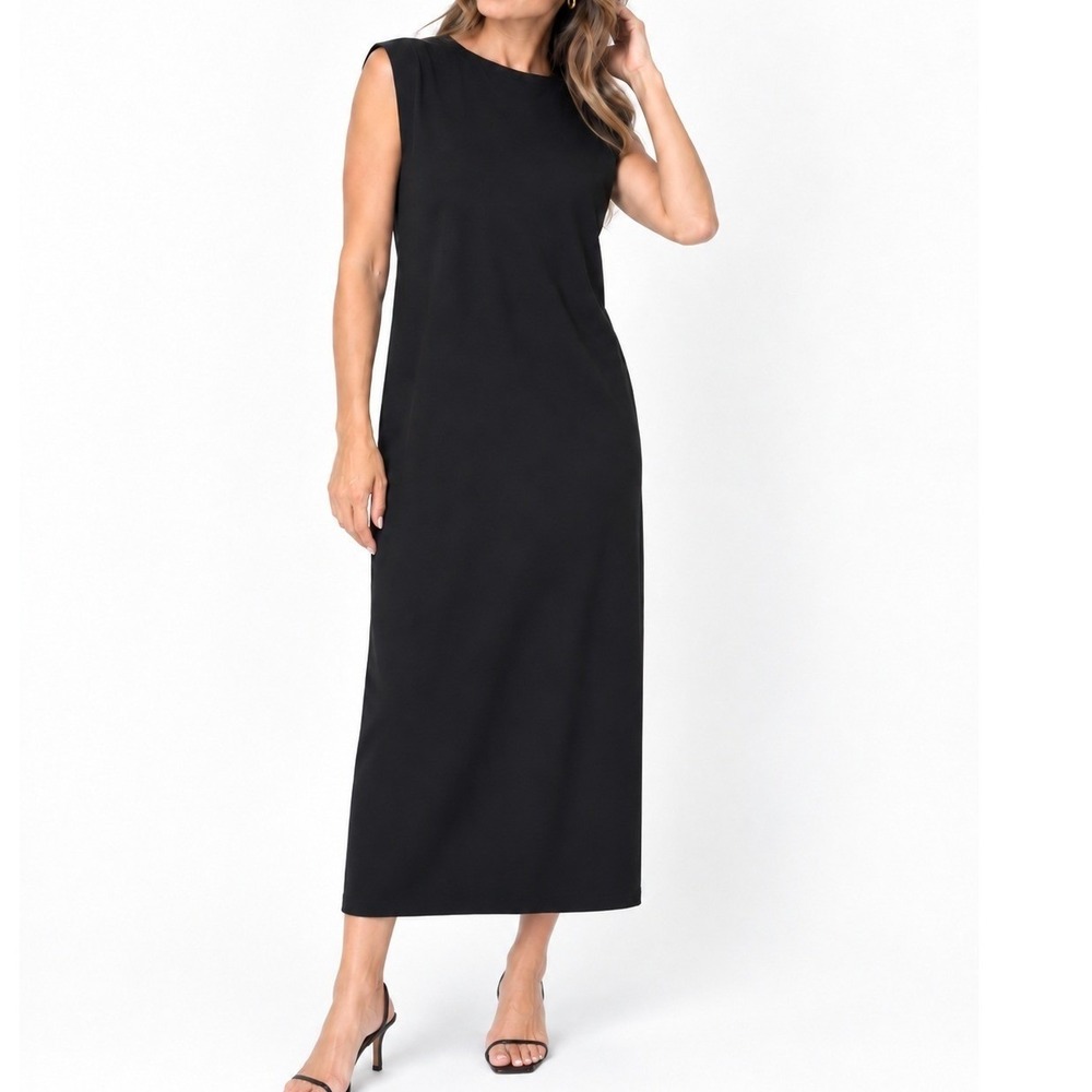 Zara Women Maxi Dress Black L Sleeveless Crew Neck Minimalist Chic